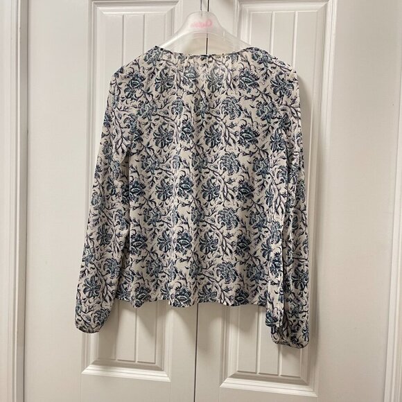 Aeropostale Floral Boho Tie Blouse Cream Navy - M - Picture 7 of 13